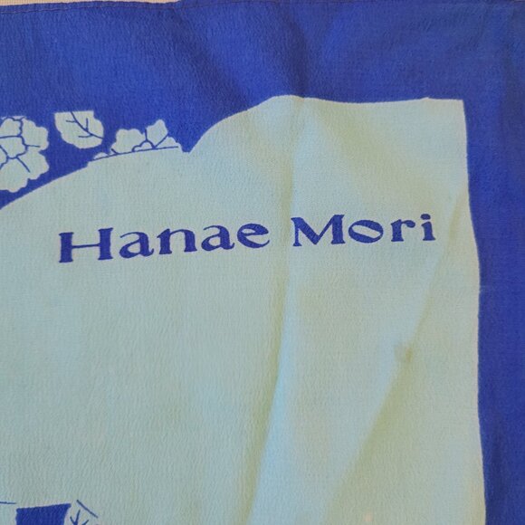 Hanae Mori Vintage Handkerchief Scarf Set Blue Black Japanese Designer AS-IS - Picture 3 of 6